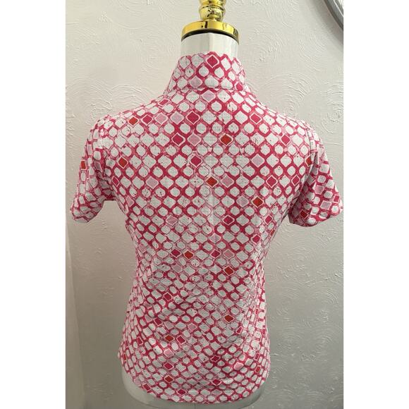 Ibkul Pink Patterned Short Sleeve Mock Golf Shirt Size Small 1/4 Zip - Picture 2 of 7